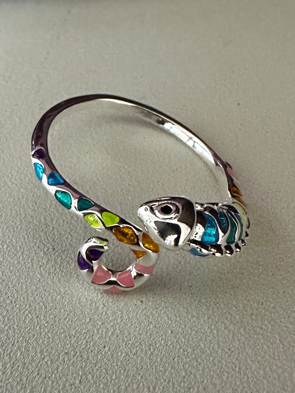 Chameleon Multicolor Silver Tone Ring